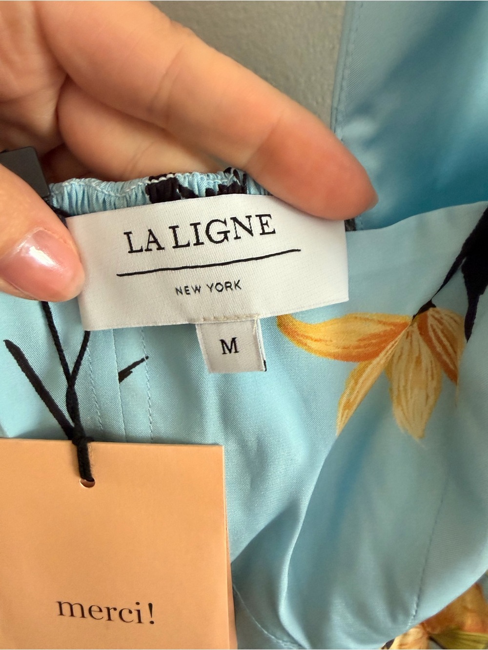 La Ligne Silk Sky Blue Floral Dress with Yellow Accents Size M - Picture 6 of 8